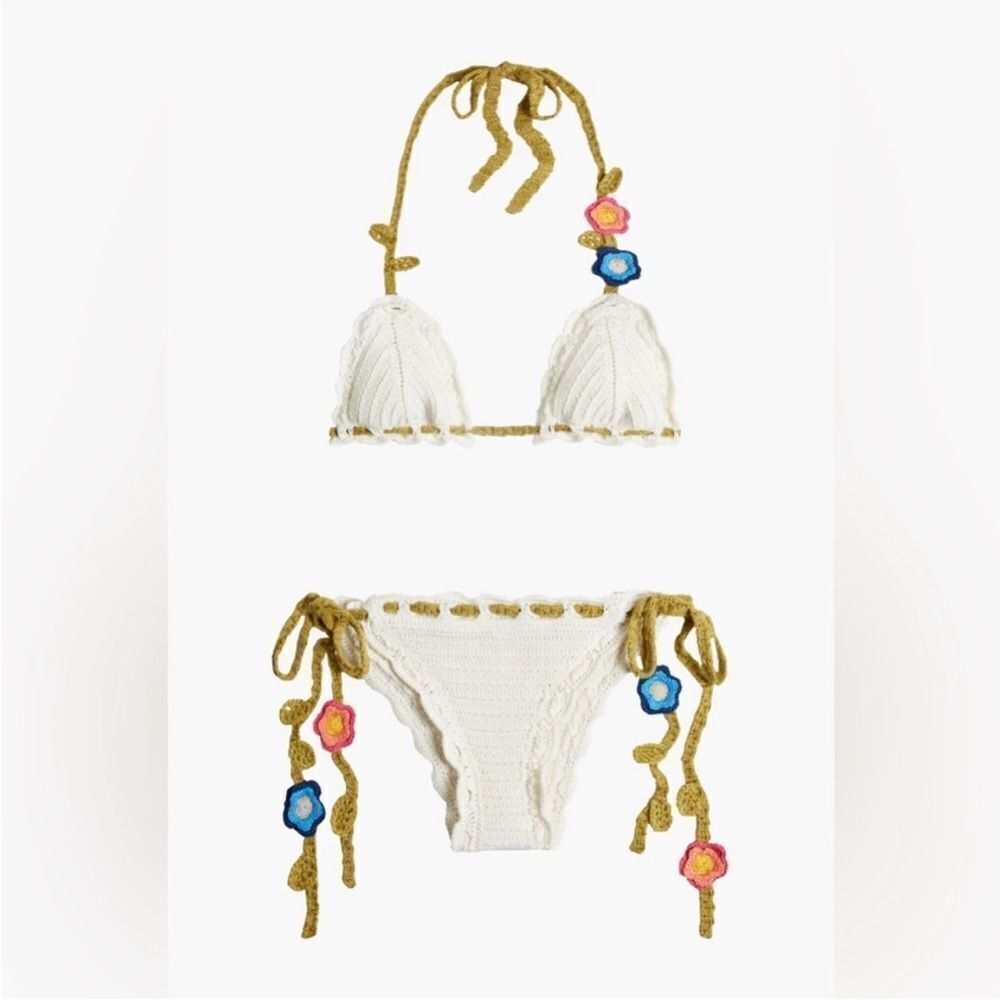 RED Valentino Green and White Bikini bottom Swimwear NWT $1100